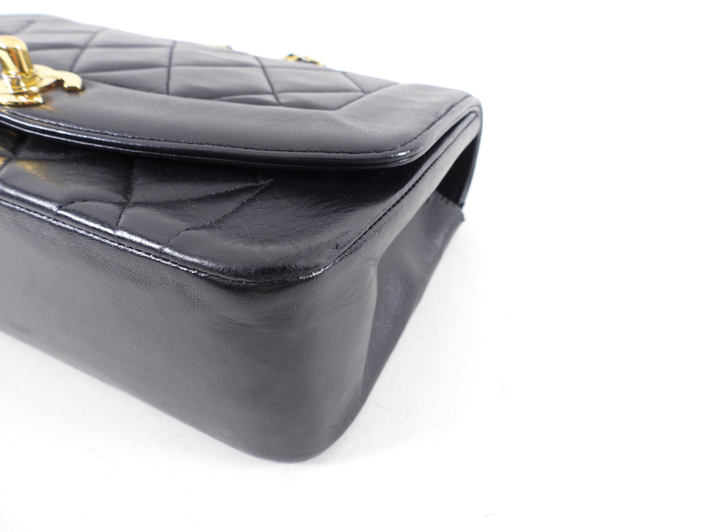 Chanel Vintage 1991 Small Black Leather Quilted Diana Flap Bag