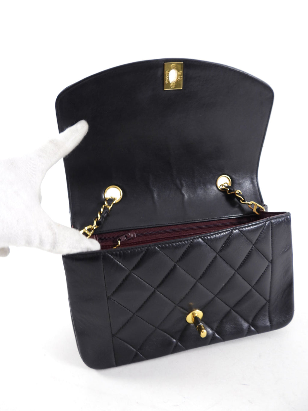 Chanel Vintage 1991 Small Black Leather Quilted Diana Flap Bag
