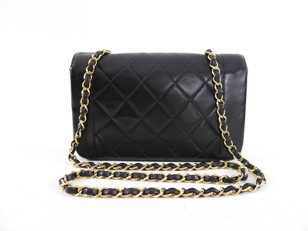Chanel Vintage 1991 Small Black Leather Quilted Diana Flap Bag