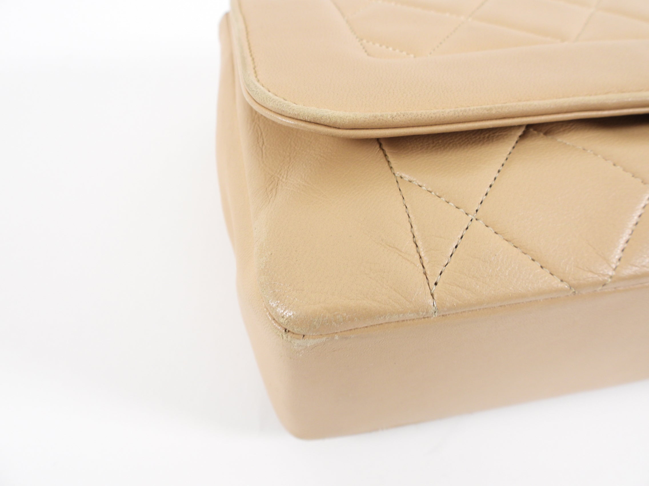 Chanel Vintage Beige Quilted Leather Diana Flap Bag