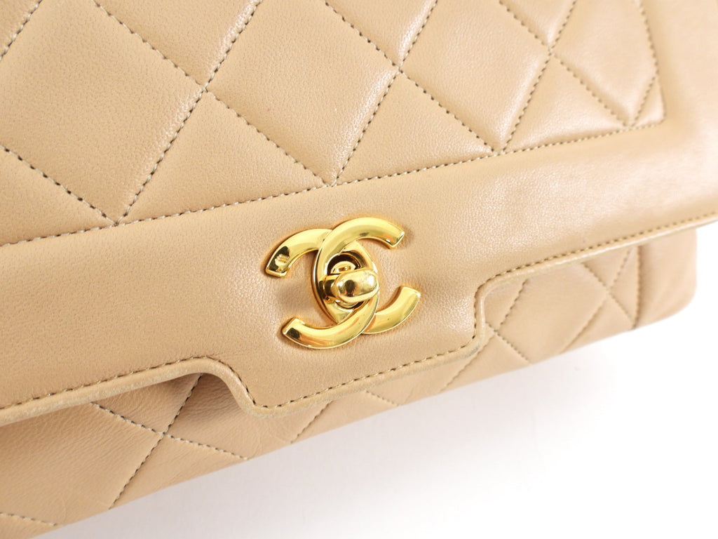 Chanel Vintage Beige Quilted Leather Diana Flap Bag