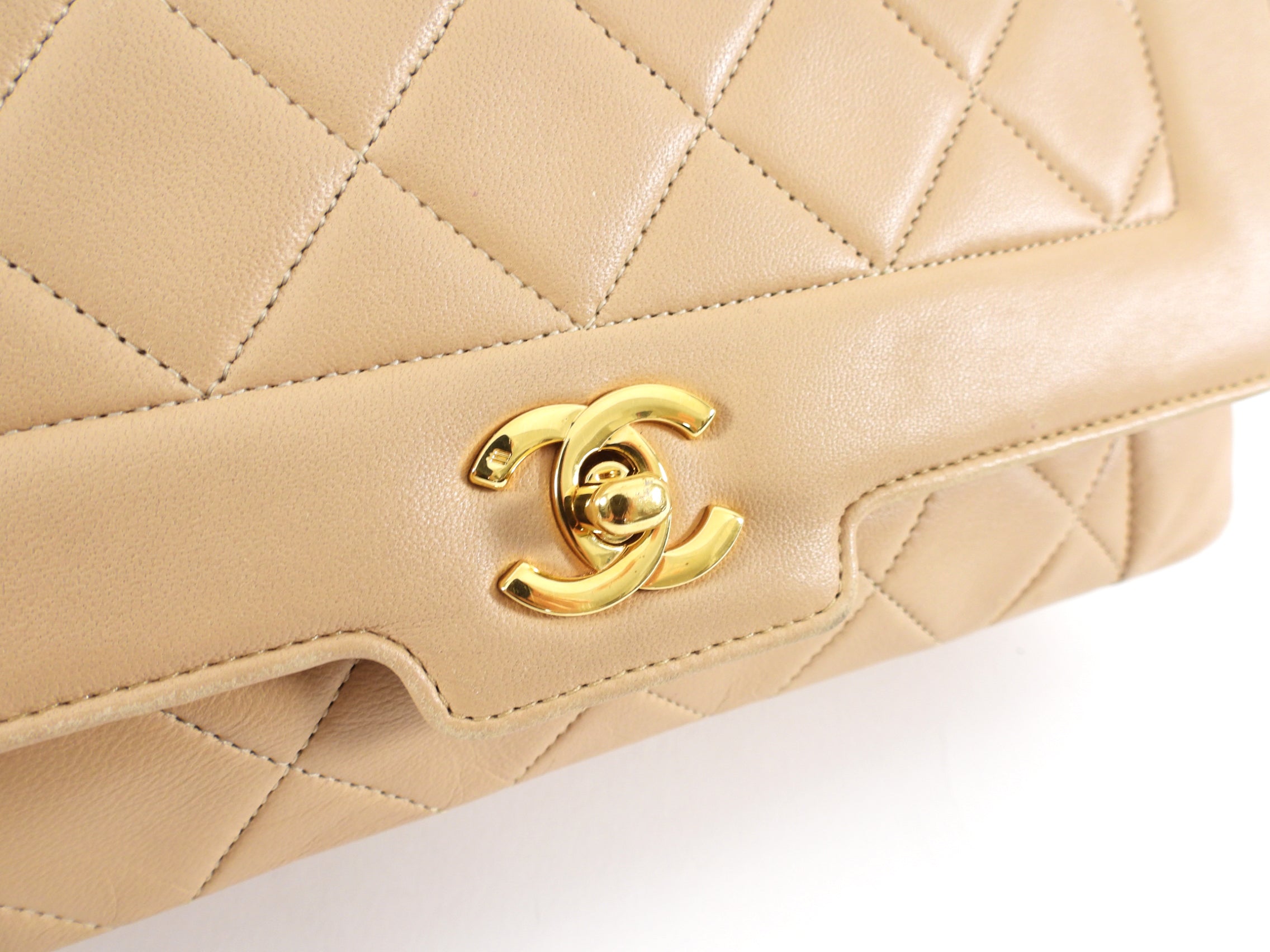 Chanel Vintage Beige Quilted Leather Diana Flap Bag