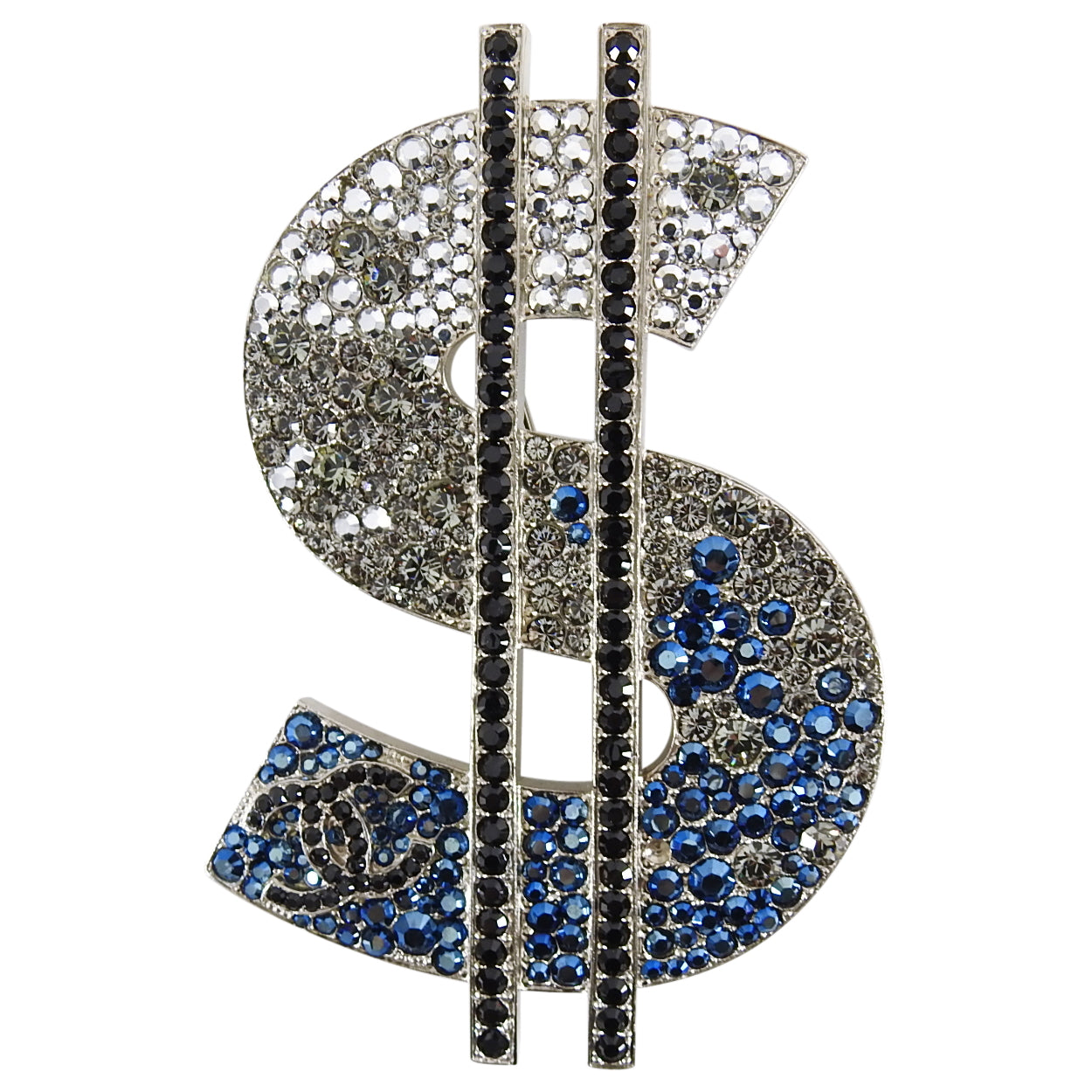 Chanel 08P Crystal Strass CC Dollar Sign Brooch Pin