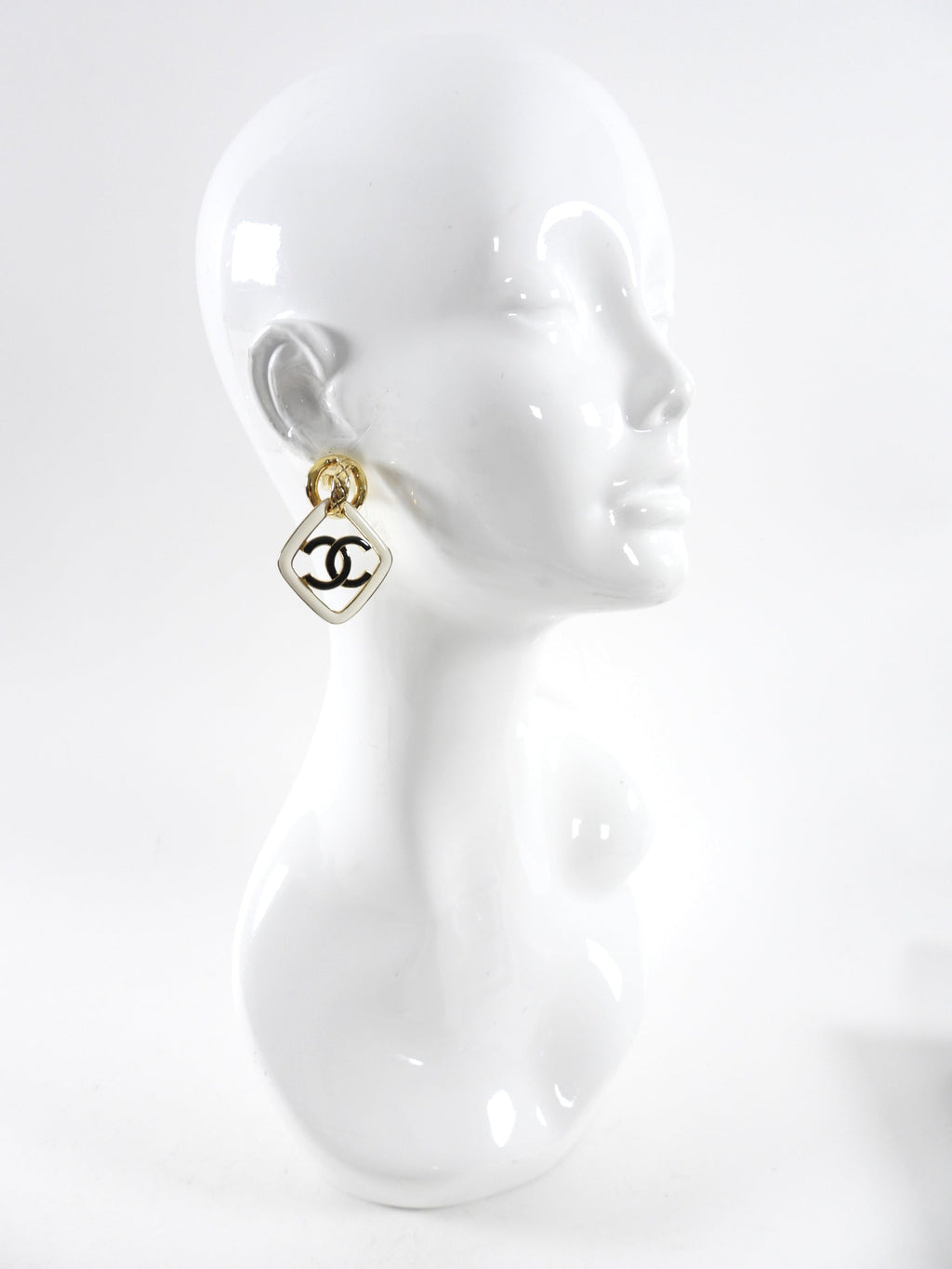 Chanel 22s Runway Navy and Ivory Enamel CC Doorknocker Earrings