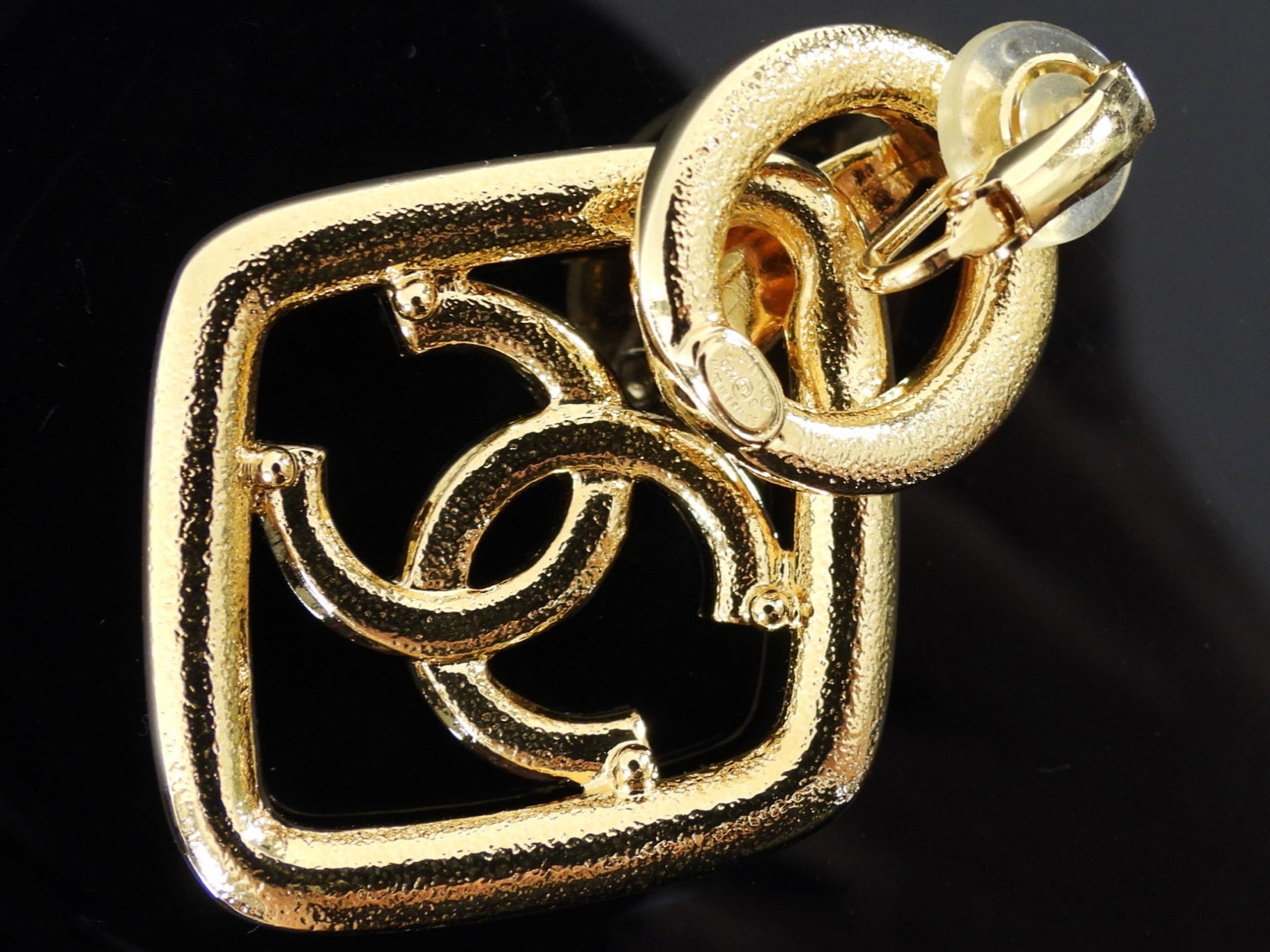 Chanel 22s Runway Navy and Ivory Enamel CC Doorknocker Earrings