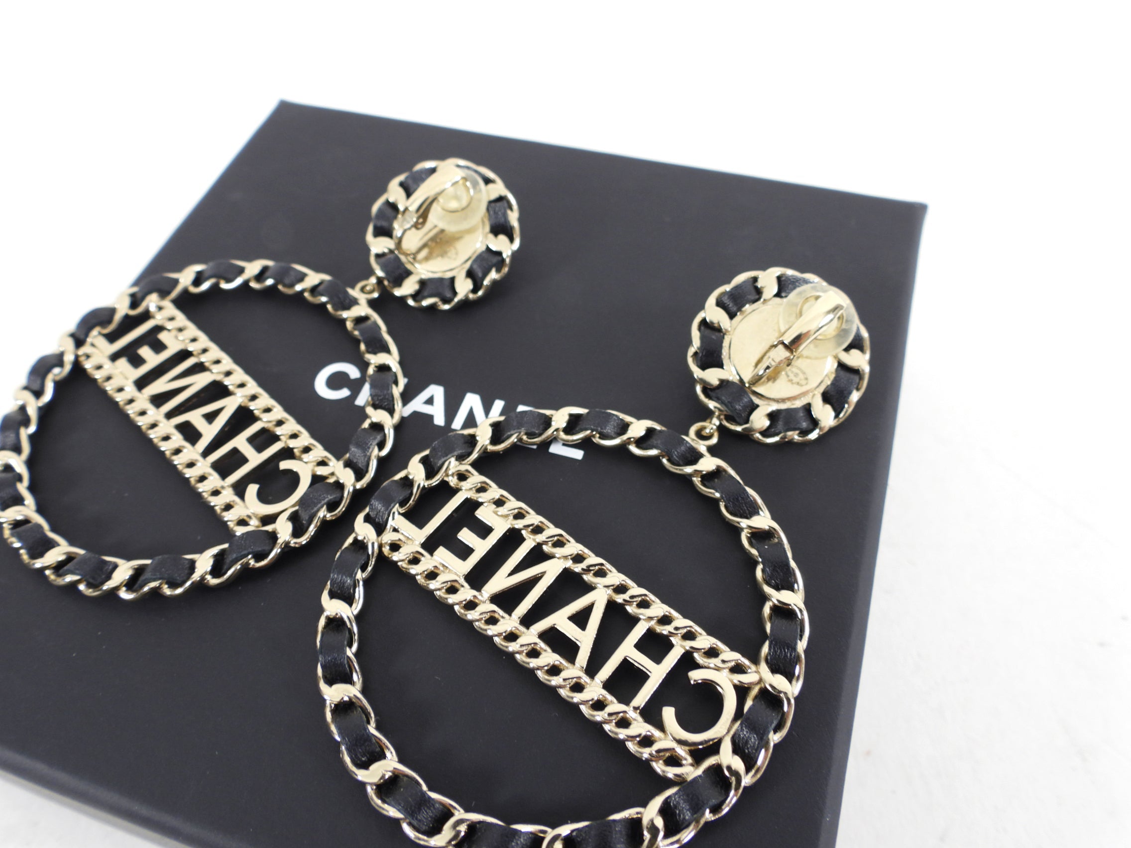 Chanel 2018 XL Braided Logo Runway Earrings