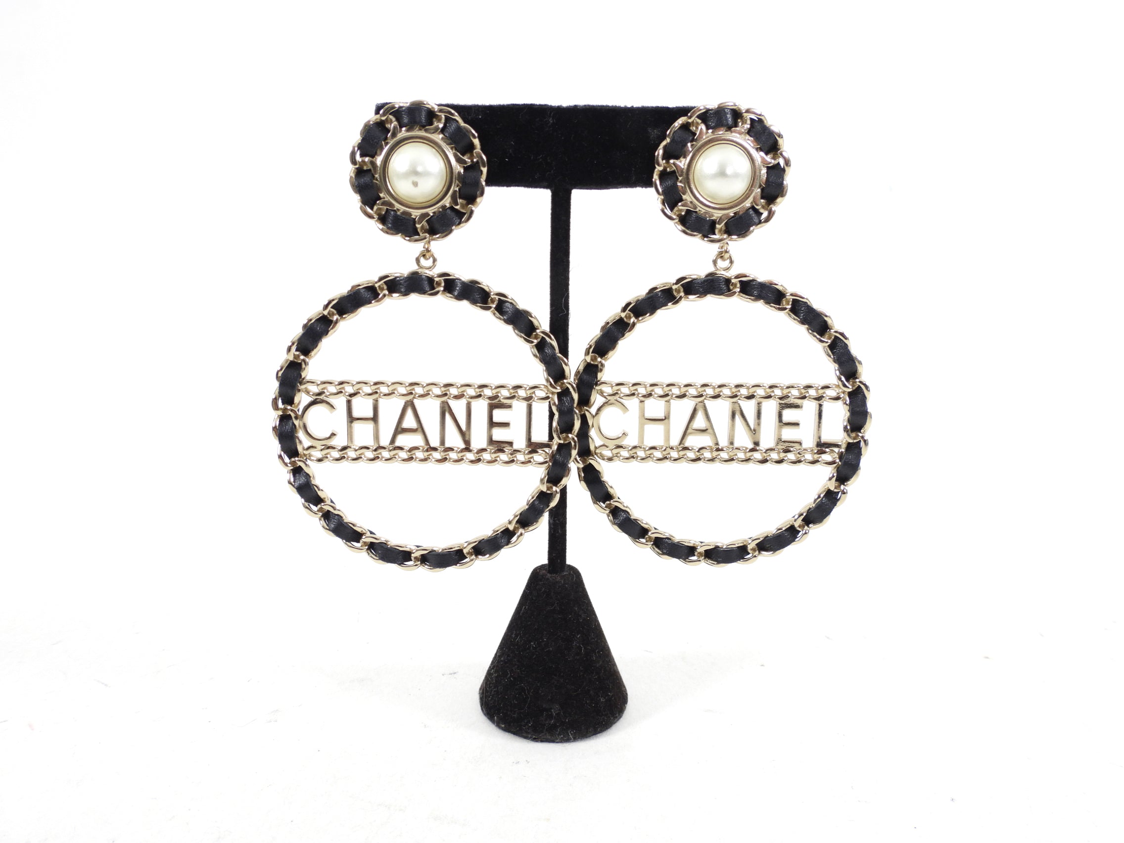 Chanel 2018 XL Braided Logo Runway Earrings