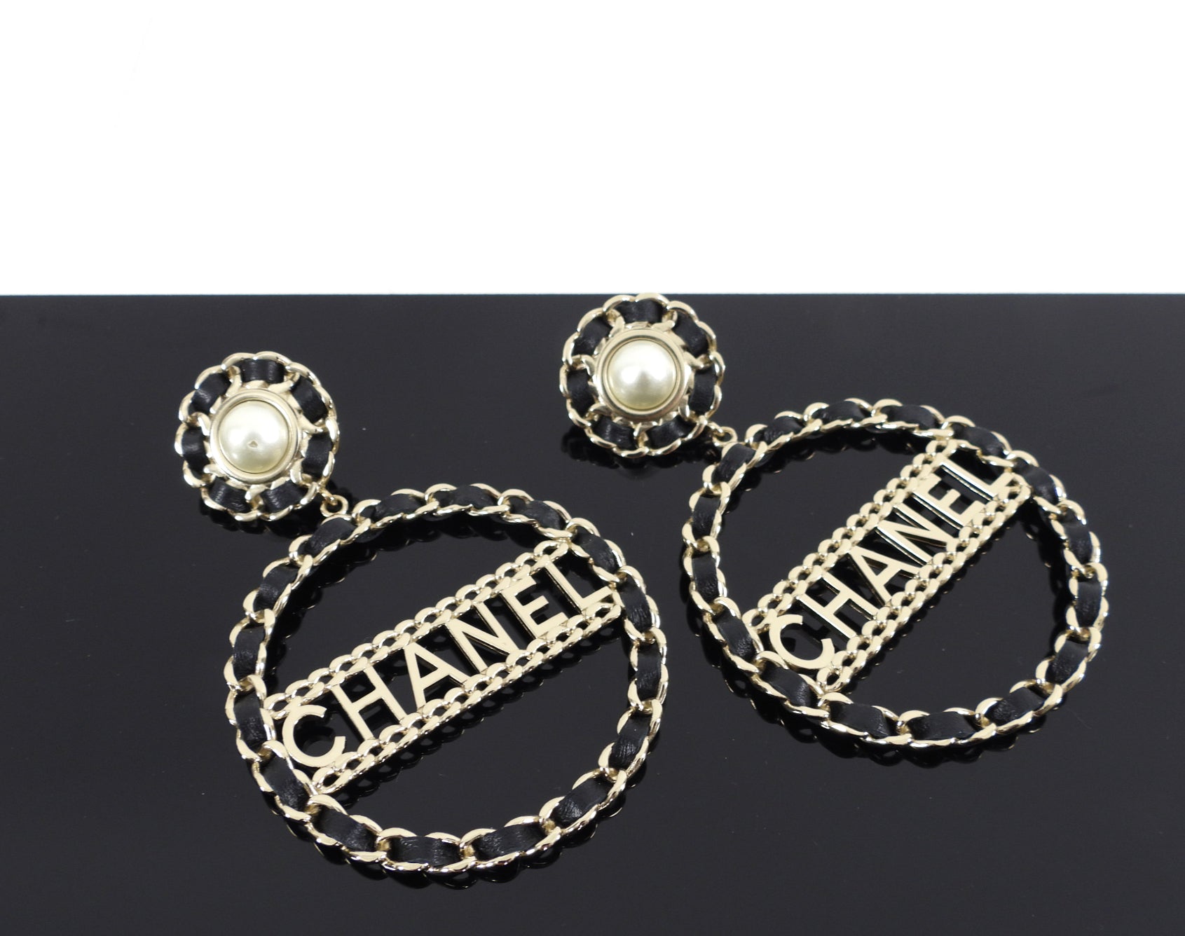 Chanel 2018 XL Braided Logo Runway Earrings