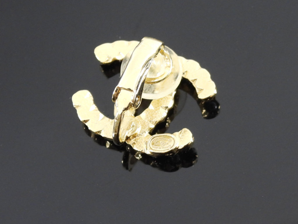 Chanel CC Goldtone Stud Pearl Crystal Clip On Earrings