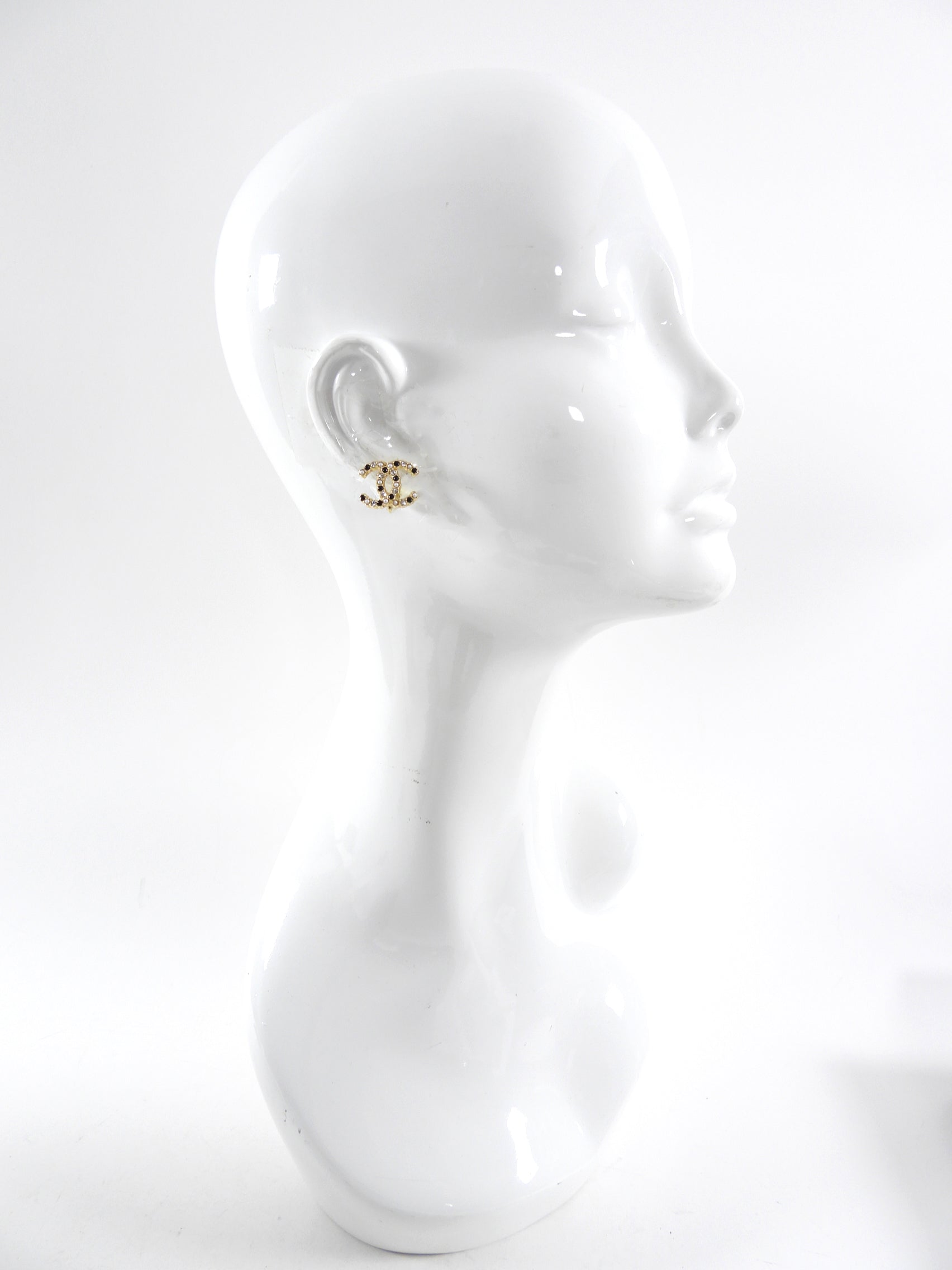 Chanel CC Goldtone Stud Pearl Crystal Clip On Earrings