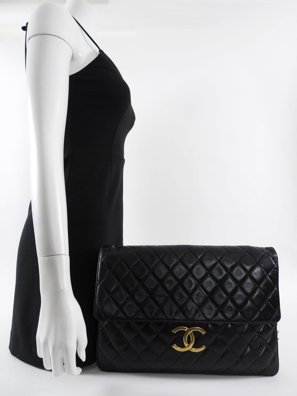 Chanel Vintage 1989 XXL CC Logo Quilted Chain Flap Clutch Bag