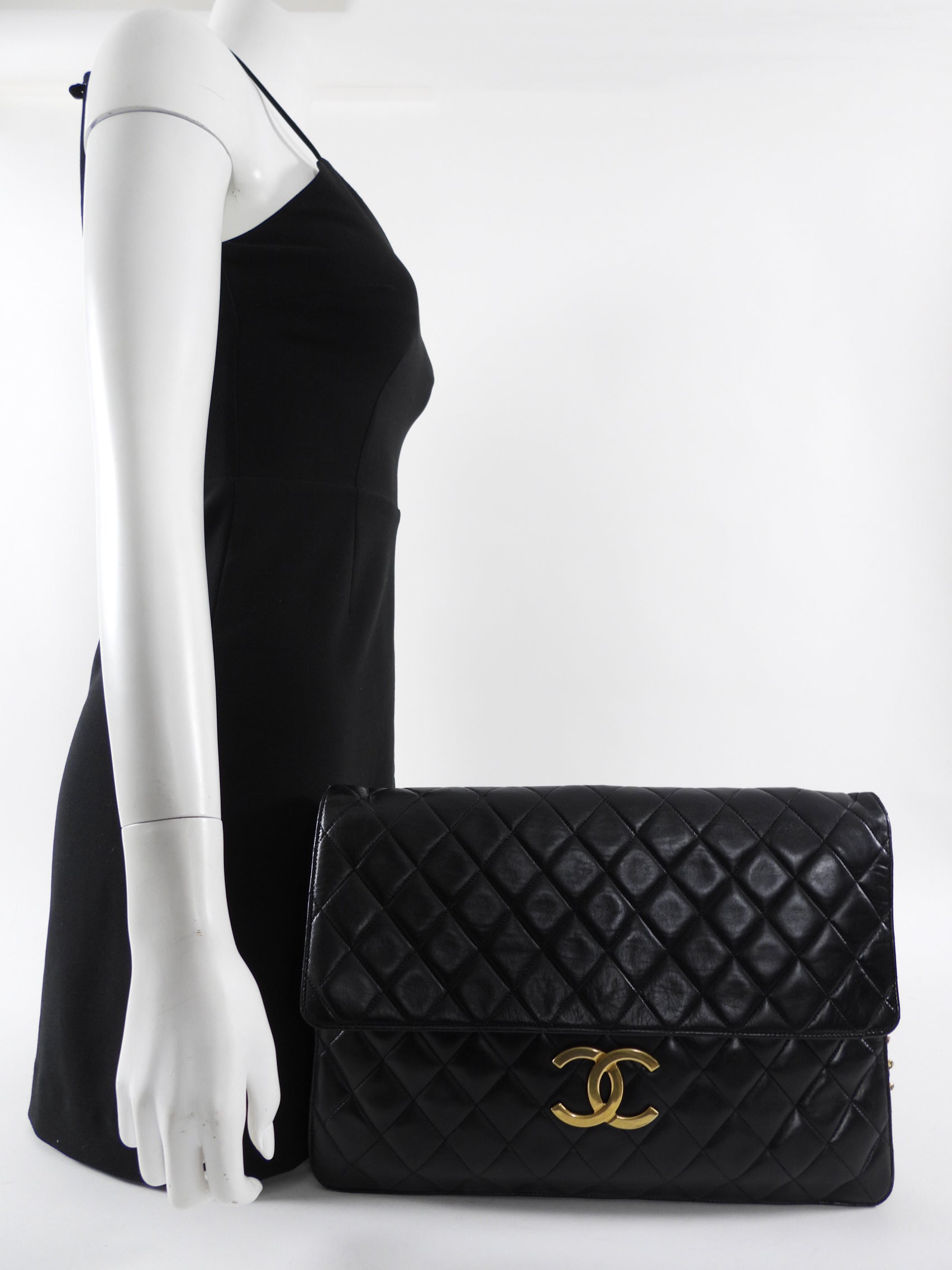 Chanel Vintage 1989 XXL CC Logo Quilted Chain Flap Clutch Bag