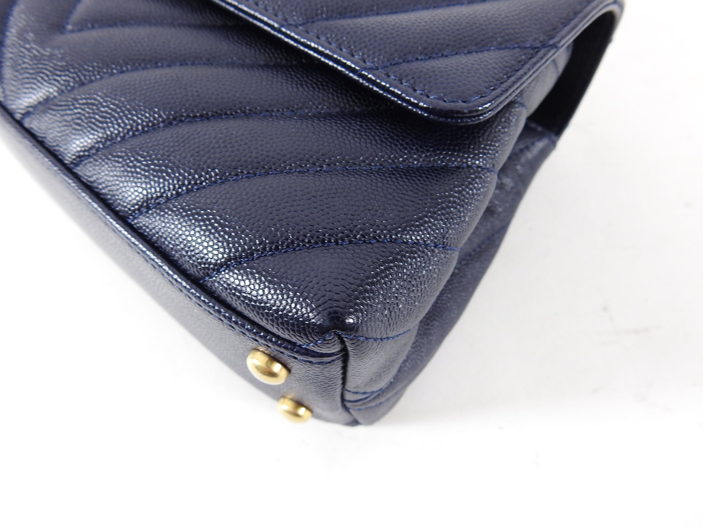 Chanel Navy Caviar Chevron Small Coco Handle Flap Bag