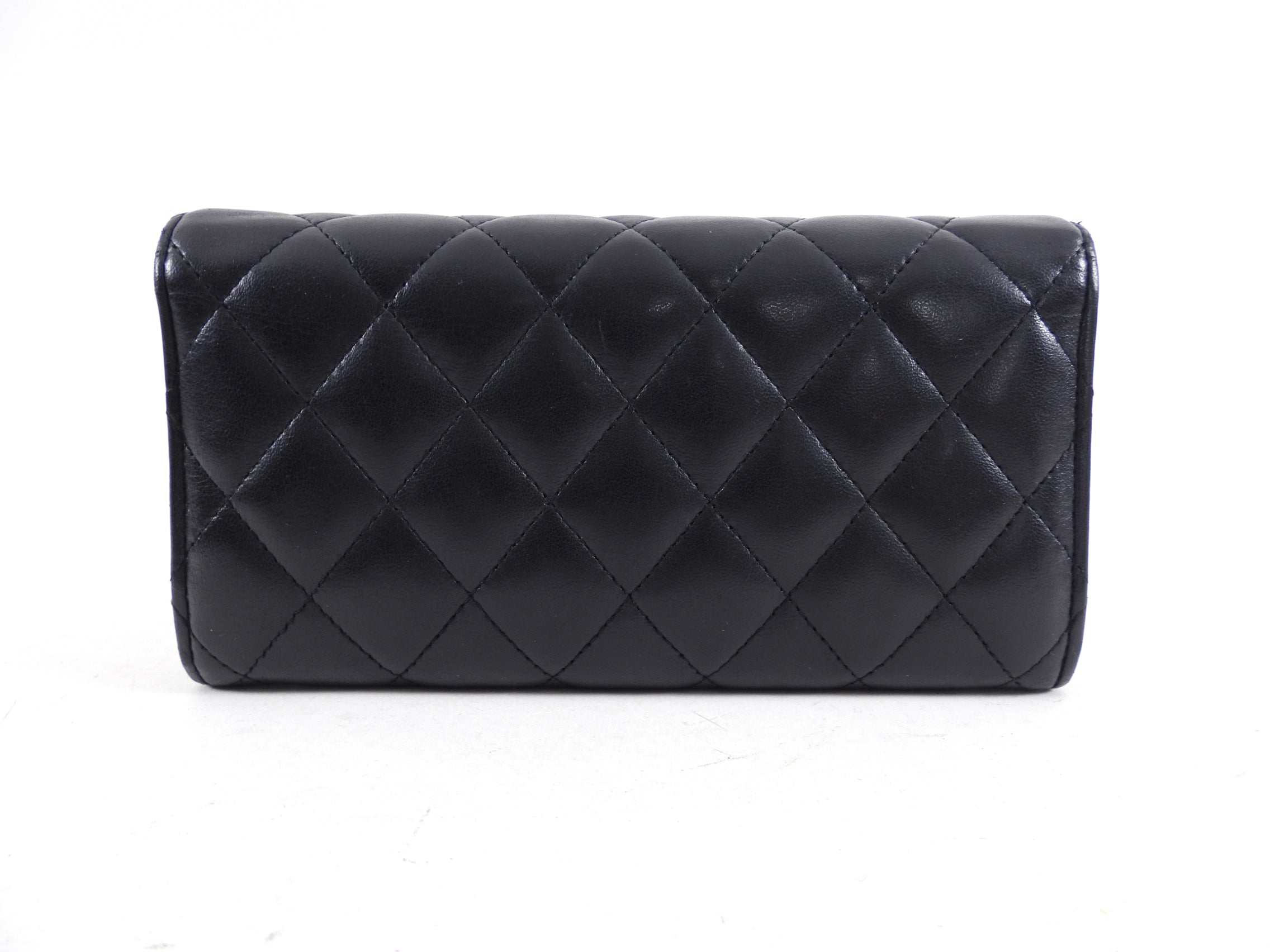 Chanel Black Lambskin Quilted Leather CC Flap Continental Wallet
