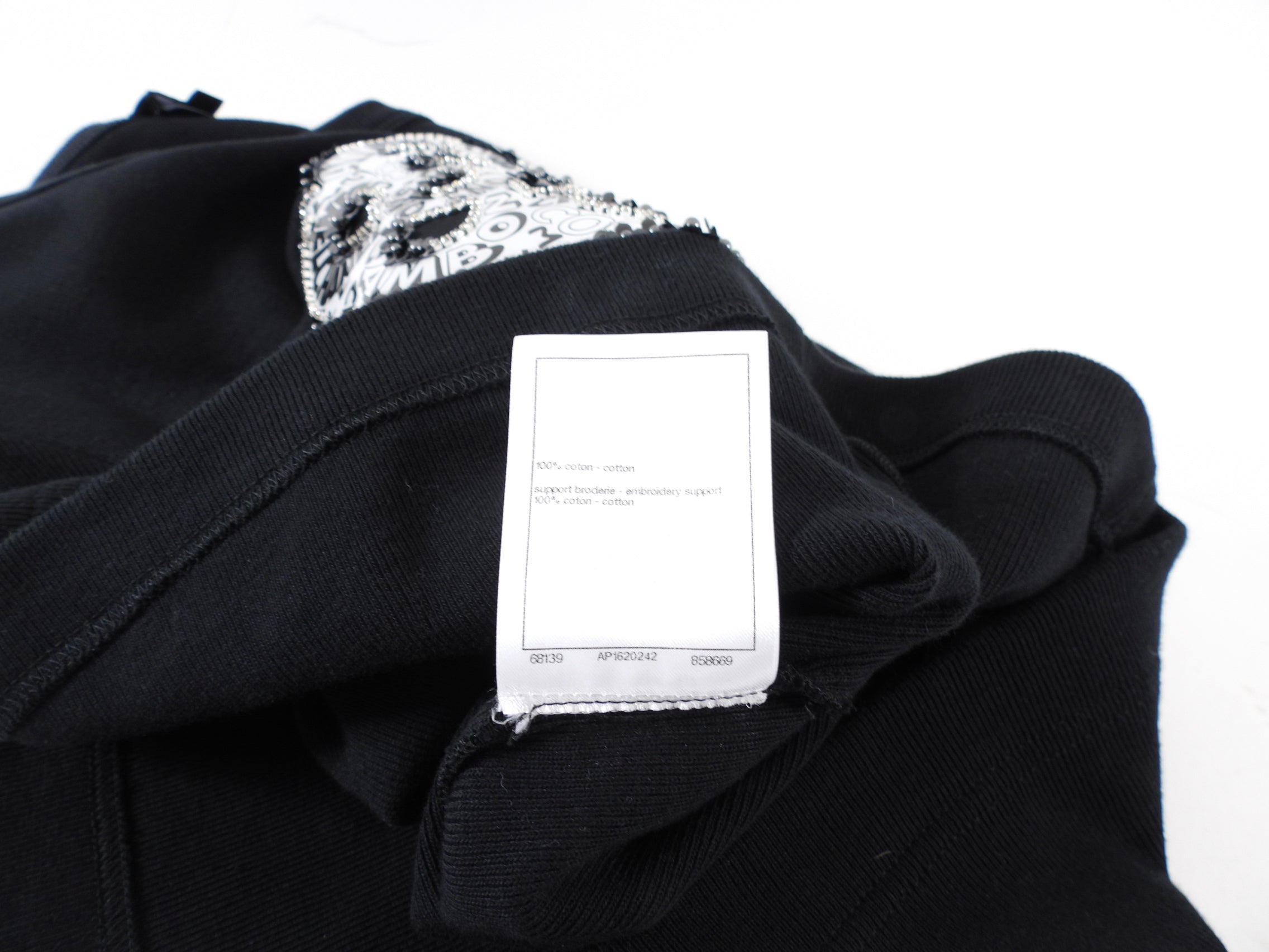 Chanel Black Cotton Camelia Logo Crystal Embellished T Shirt - 38 (S/M)