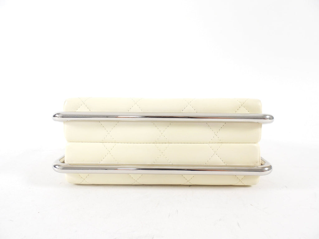 Chanel Cream Quilted Leather Metal Bar Frame Box Bag