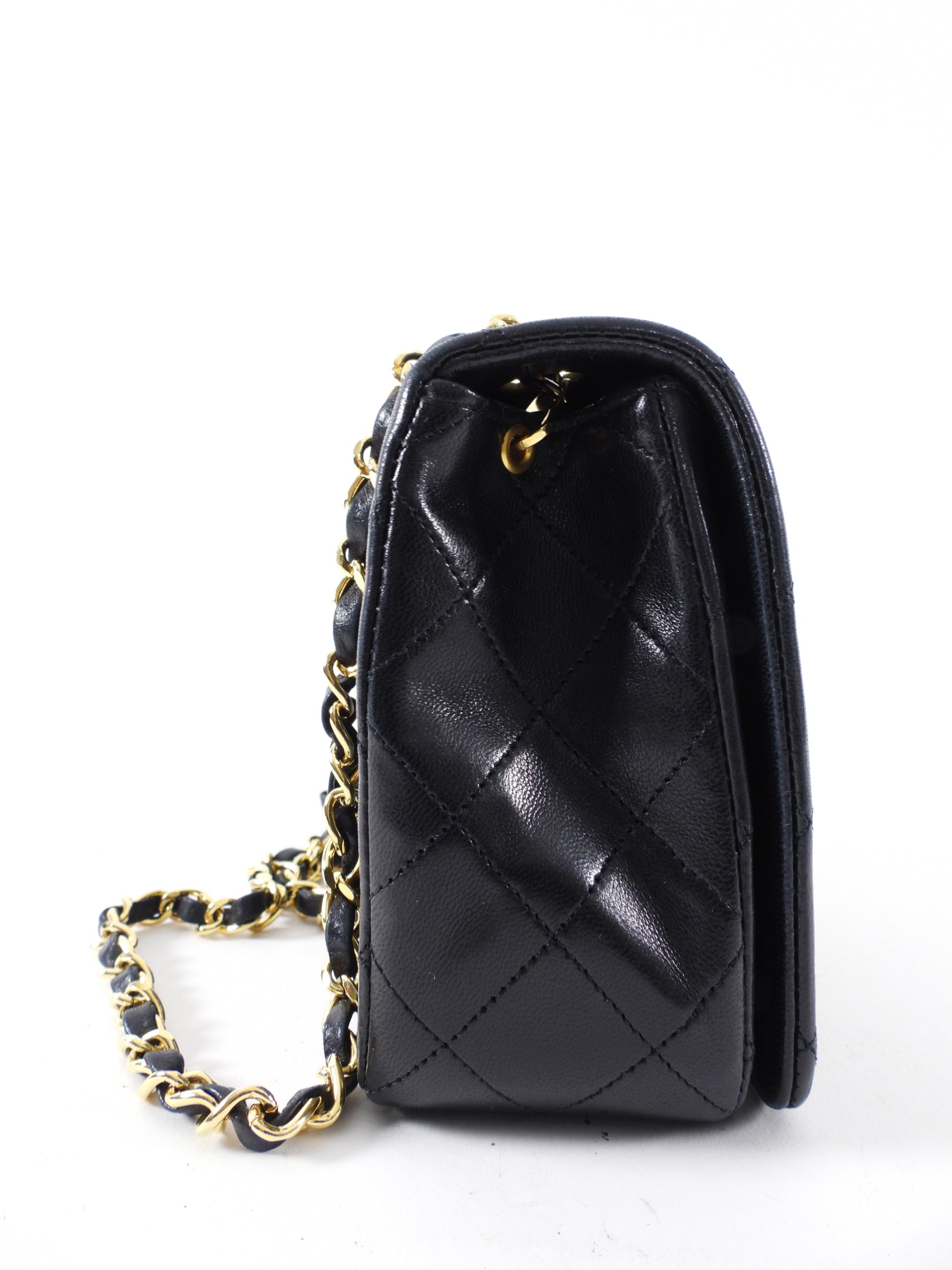 Chanel Vintage 1989 Black Lambskin Leather Full Flap Chain Bag