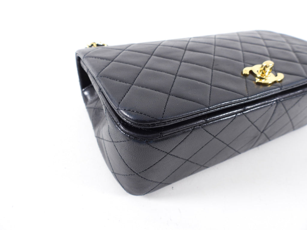 Chanel Vintage 1989 Black Lambskin Leather Full Flap Chain Bag