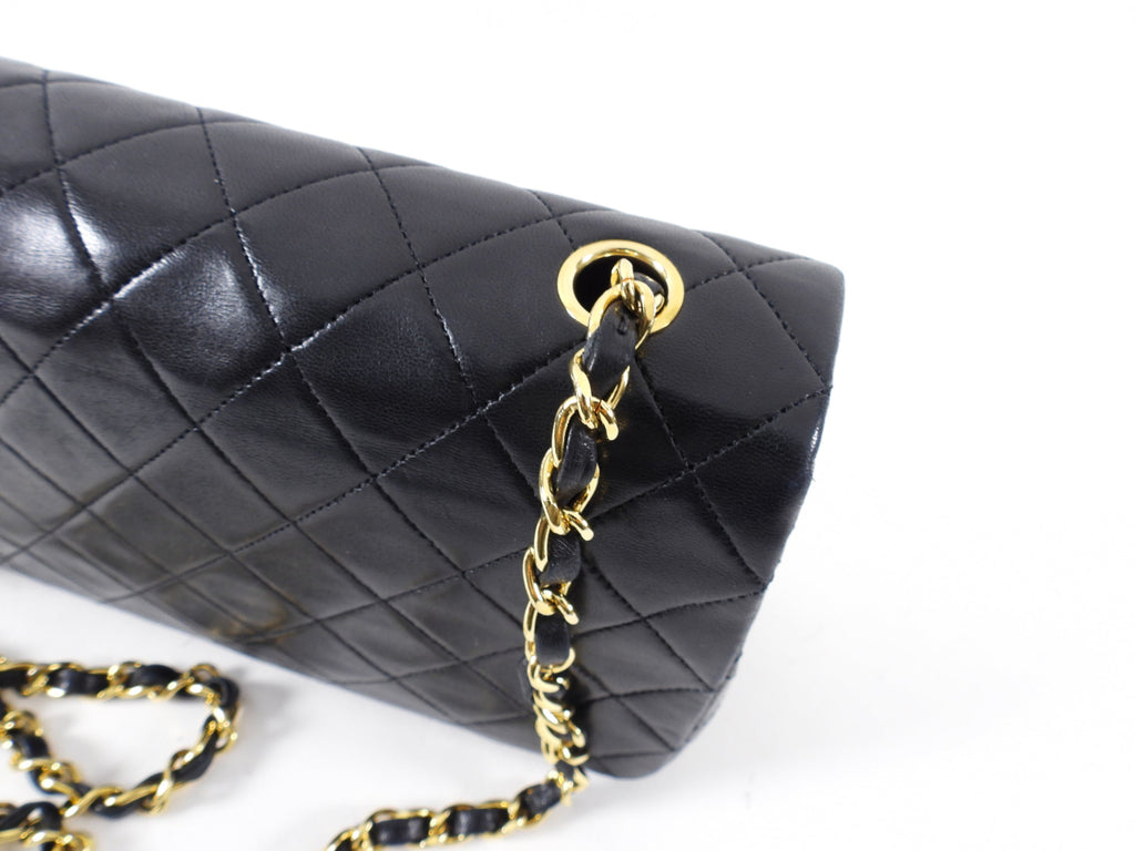Chanel Vintage 1989 Black Lambskin Leather Full Flap Chain Bag