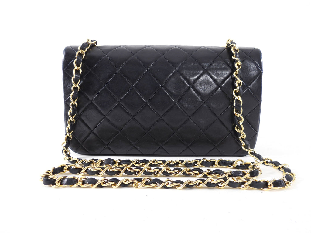 Chanel Vintage 1989 Black Lambskin Leather Full Flap Chain Bag