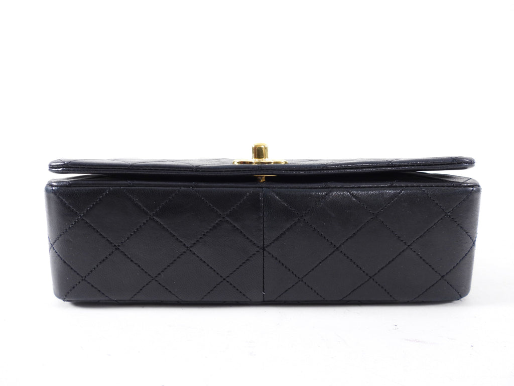 Chanel Vintage 1989 Black Lambskin Leather Full Flap Chain Bag