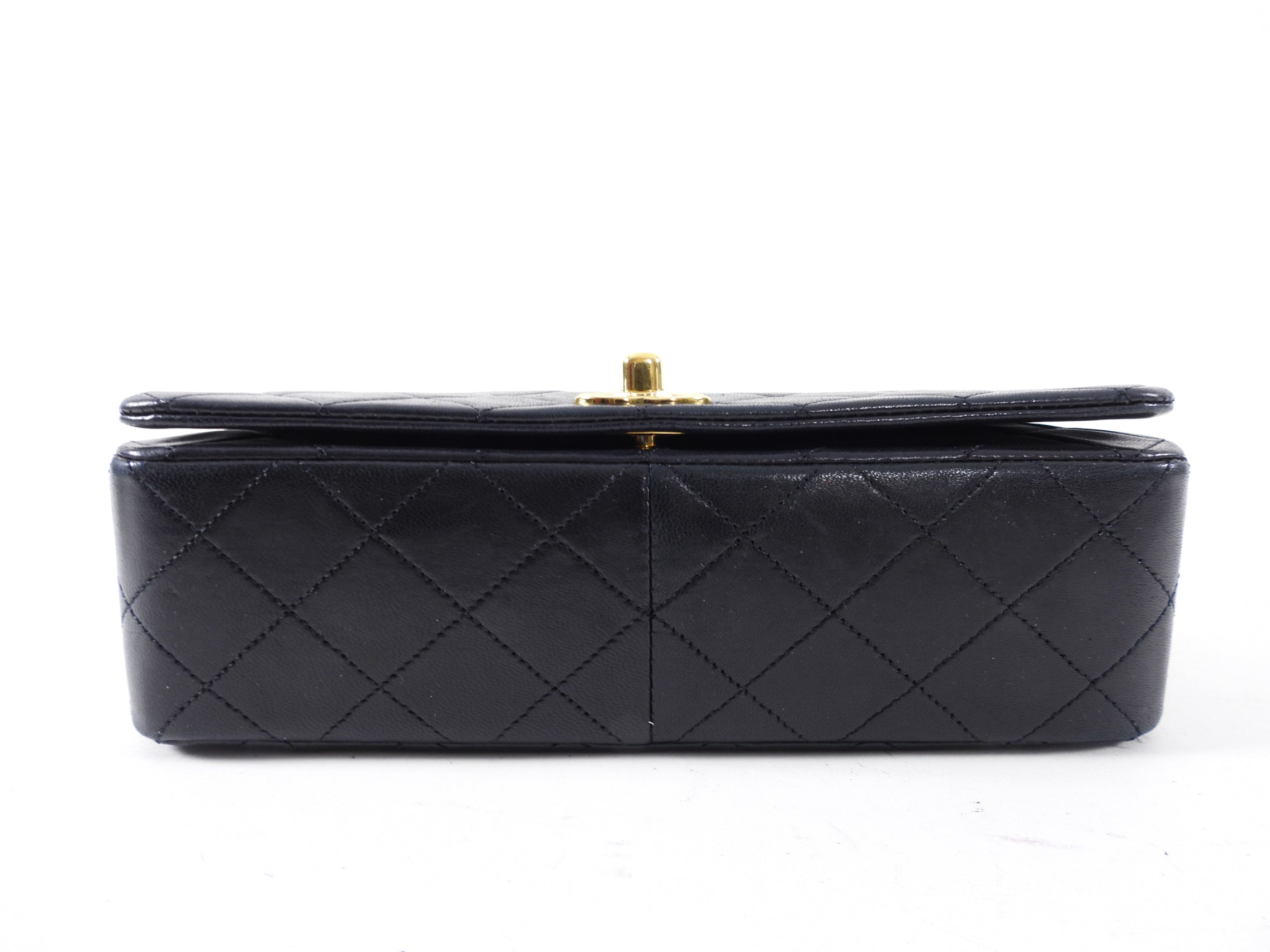 Chanel Vintage 1989 Black Lambskin Leather Full Flap Chain Bag