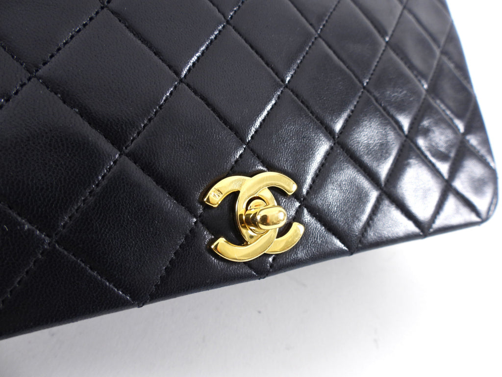 Chanel Vintage 1989 Black Lambskin Leather Full Flap Chain Bag