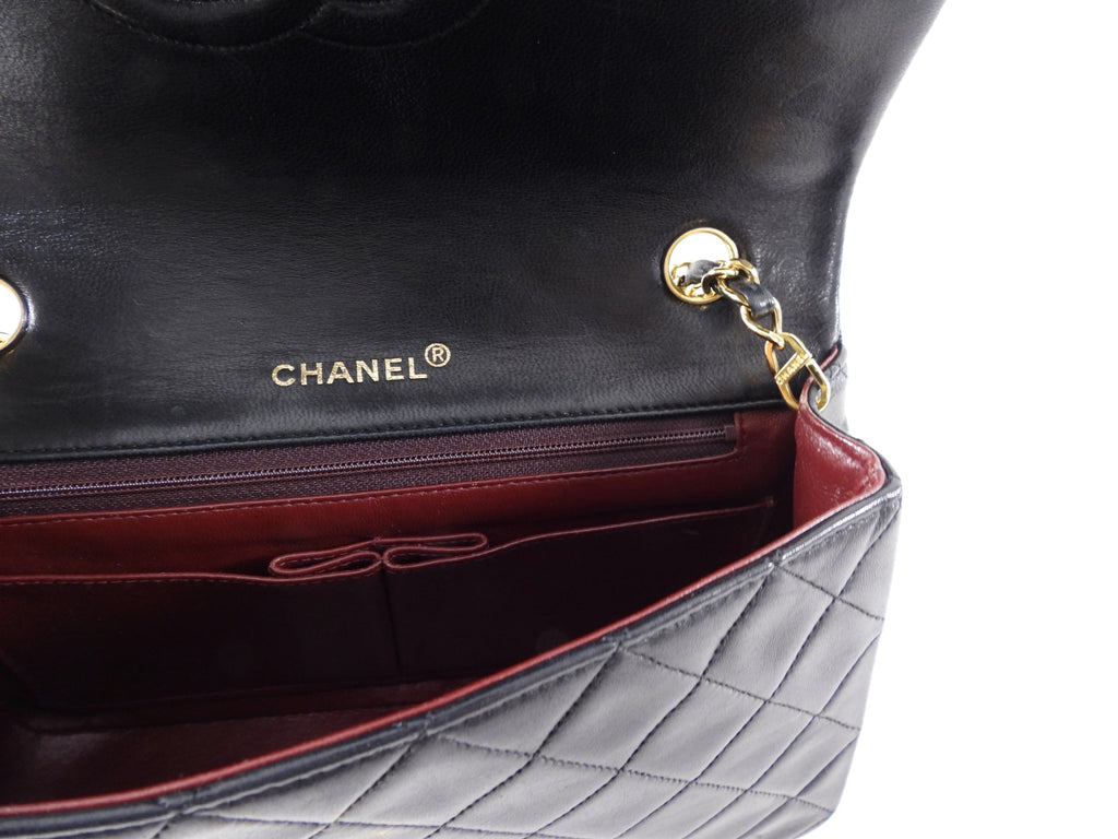 Chanel Vintage 1989 Black Lambskin Leather Full Flap Chain Bag