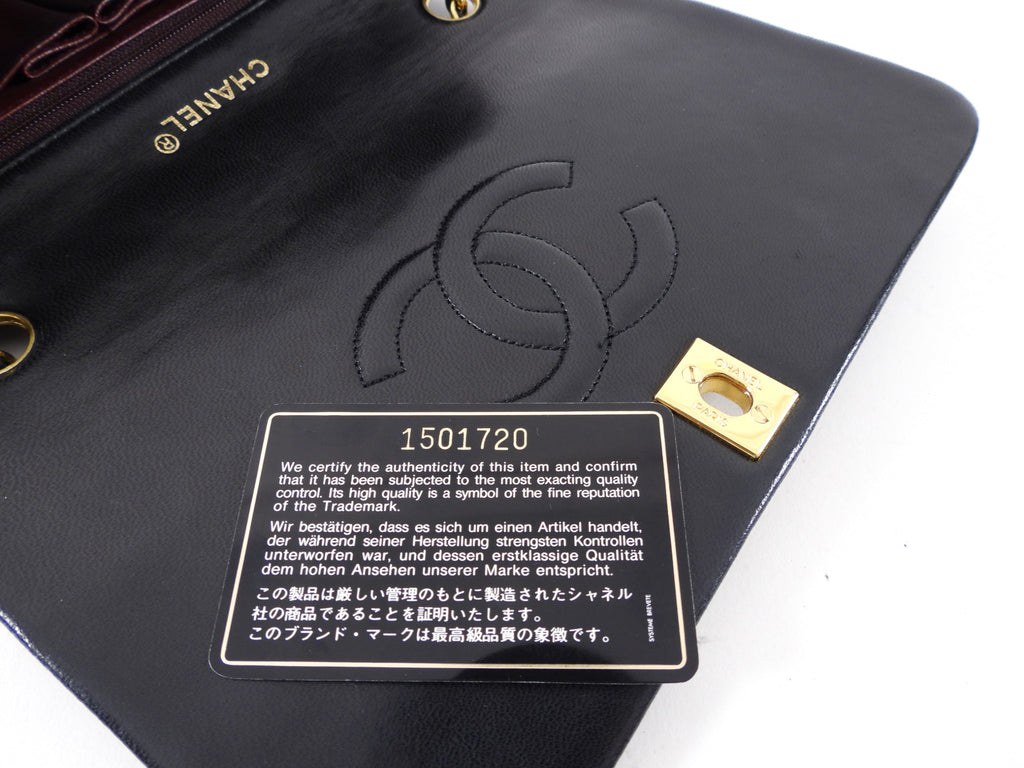 Chanel Vintage 1989 Black Lambskin Leather Full Flap Chain Bag