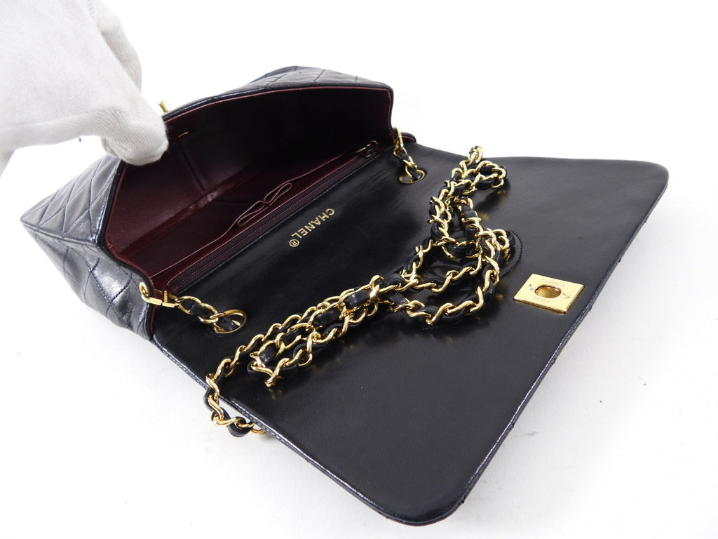 Chanel Vintage 1989 Black Lambskin Leather Full Flap Chain Bag