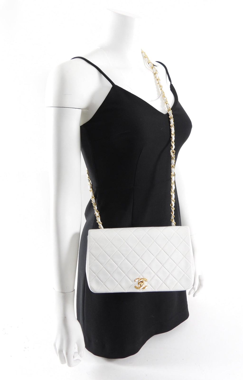 Chanel Vintage 1989 White Classic Medium Full Flap Bag