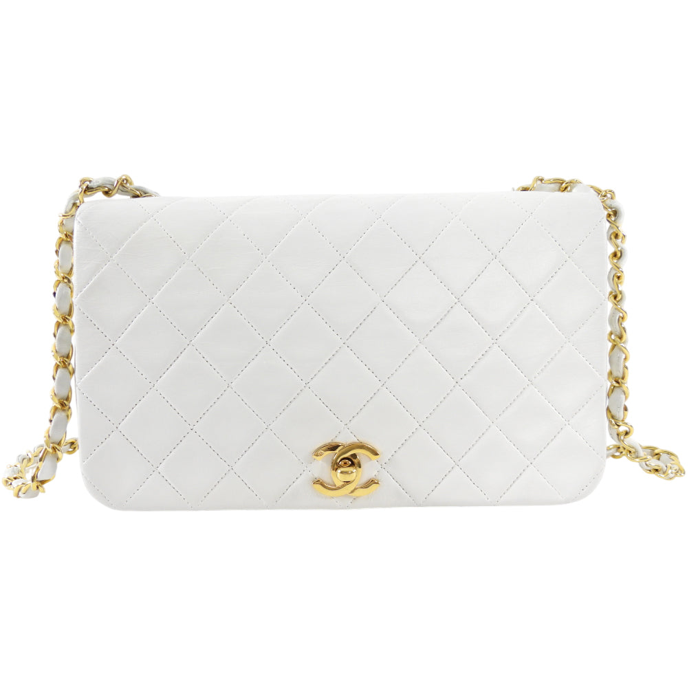 Chanel Vintage 1989 White Classic Medium Full Flap Bag