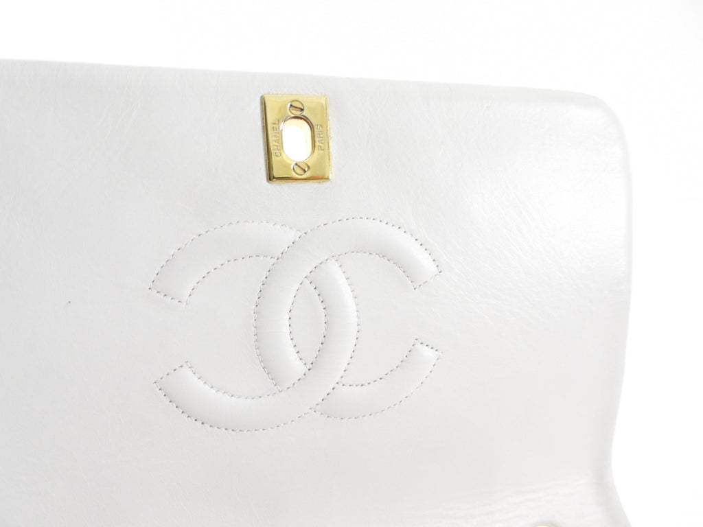 Chanel Vintage 1989 White Classic Medium Full Flap Bag