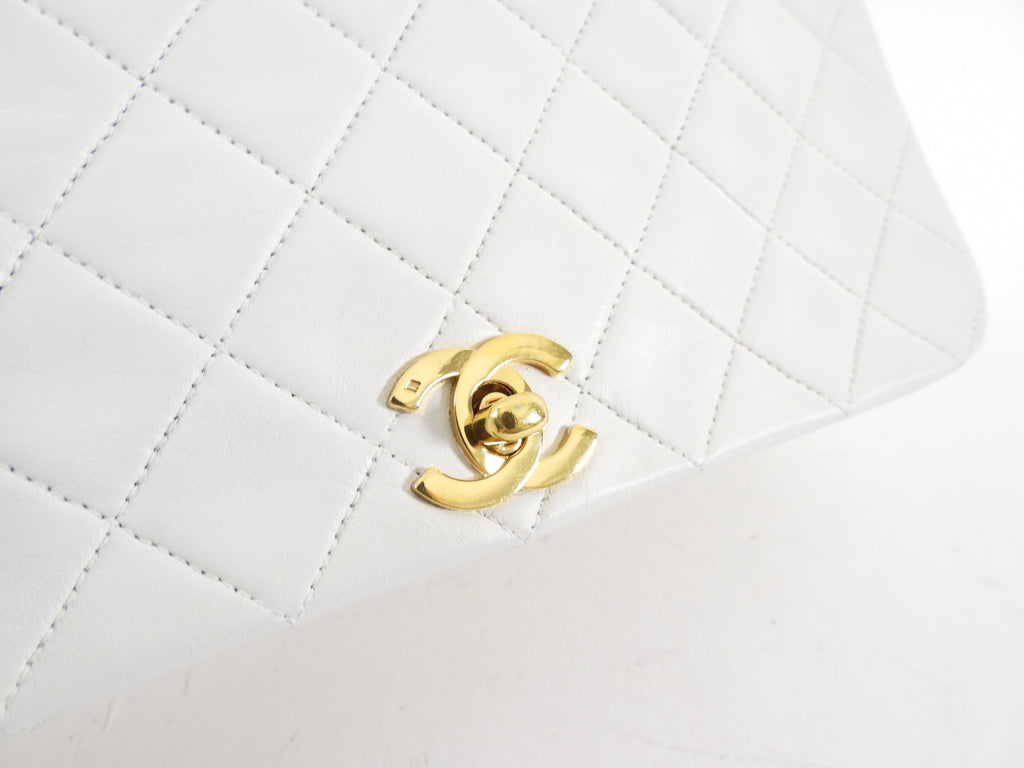 Chanel Vintage 1989 White Classic Medium Full Flap Bag