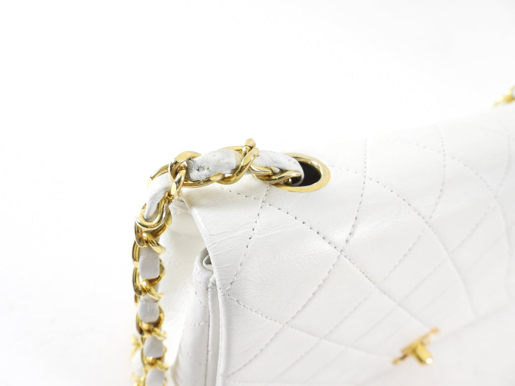 Chanel Vintage 1989 White Classic Medium Full Flap Bag