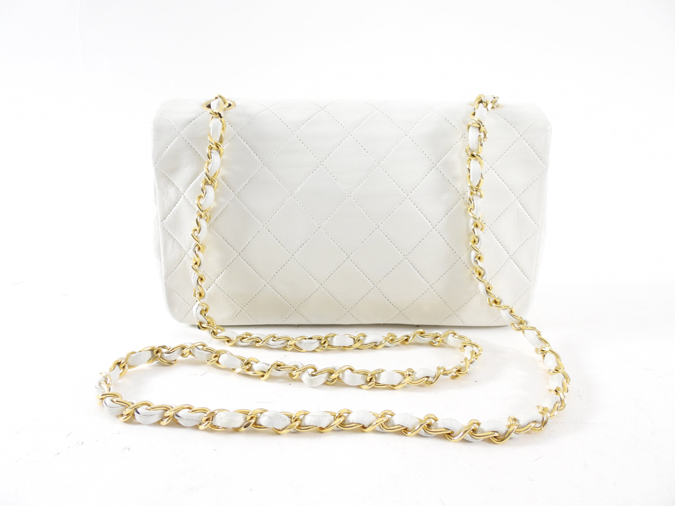 Chanel Vintage 1989 White Classic Medium Full Flap Bag