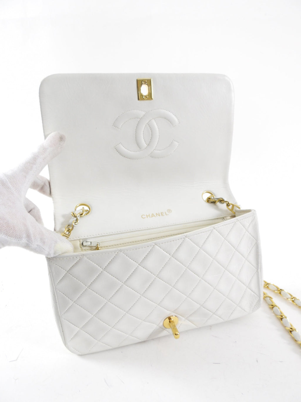 Chanel Vintage 1989 White Classic Medium Full Flap Bag