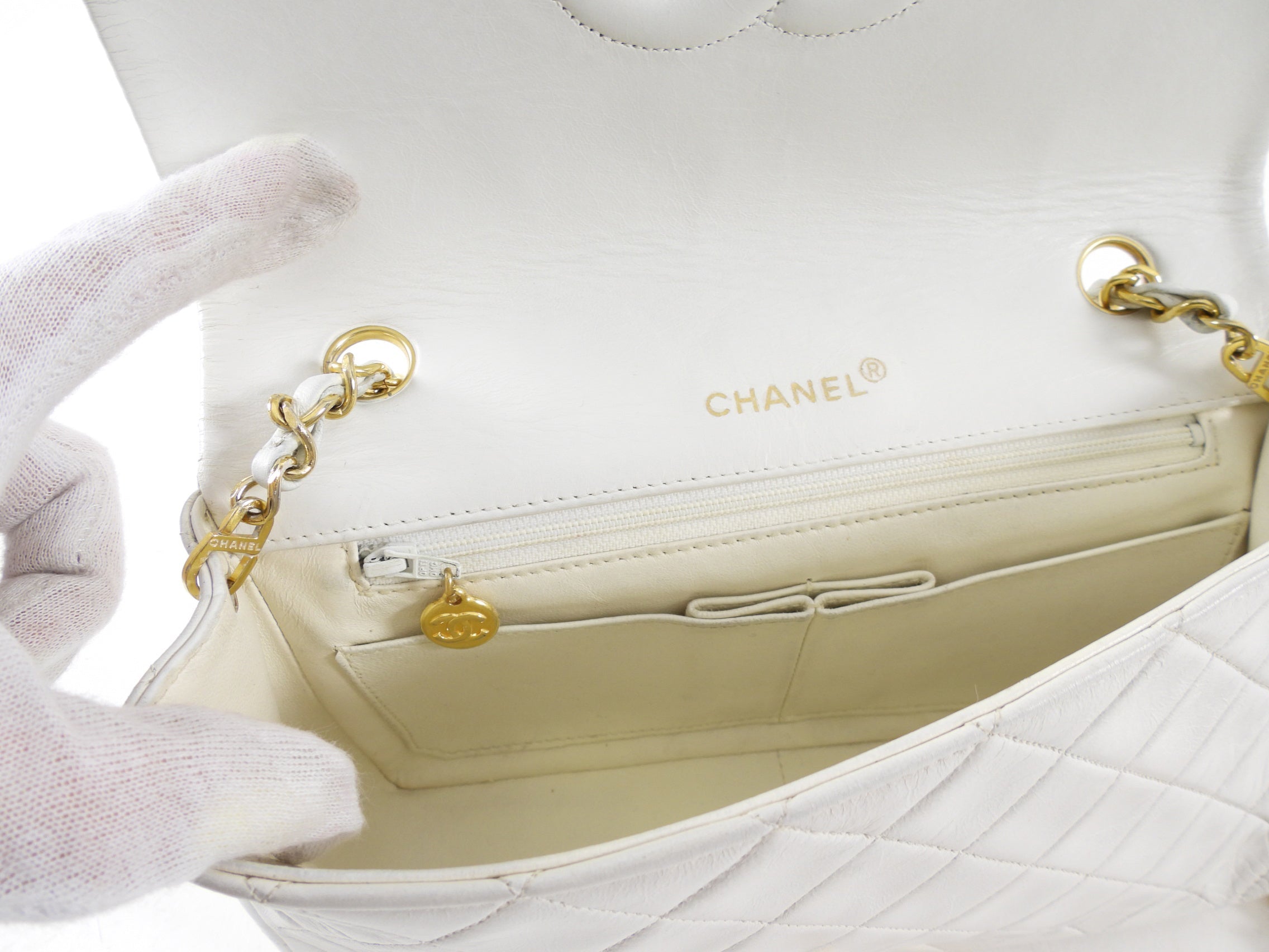Chanel Vintage 1989 White Classic Medium Full Flap Bag
