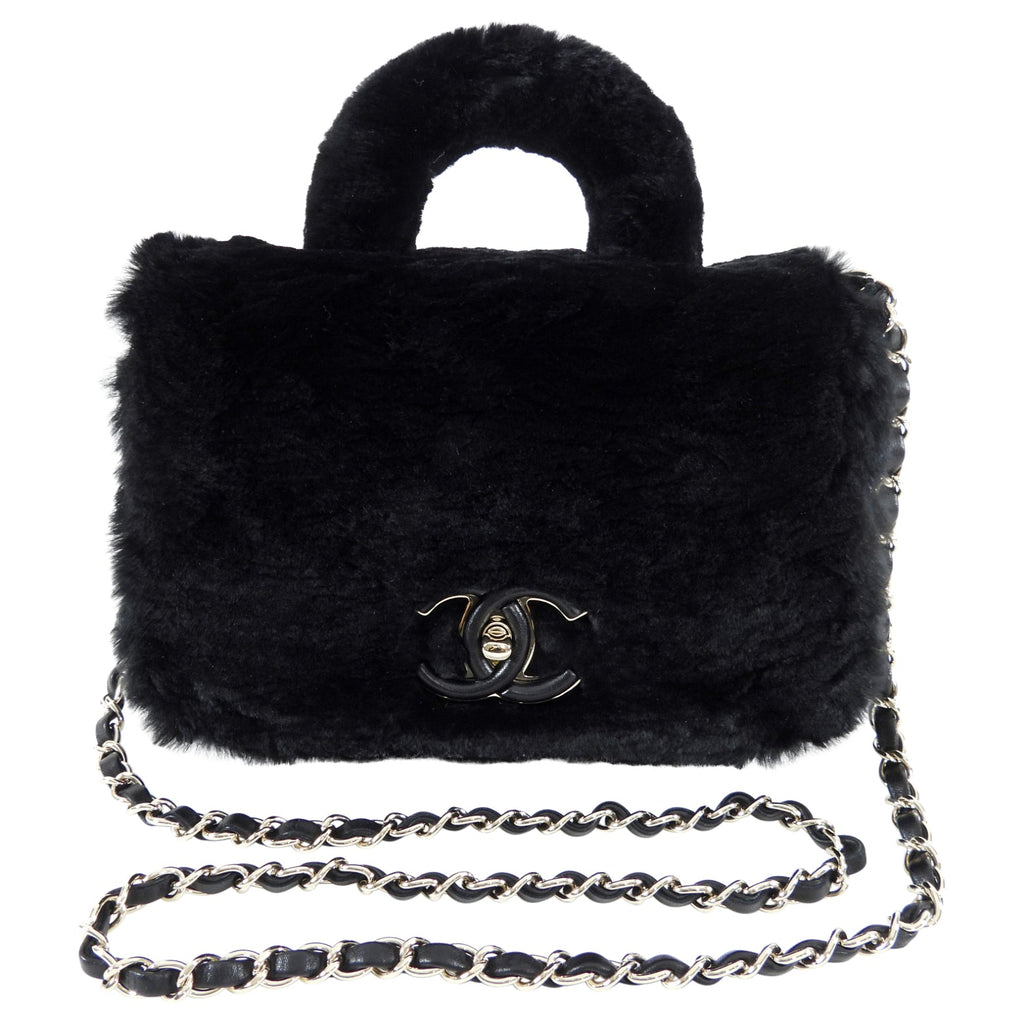 Chanel 17A Black Oryalg Top Handle Flap Bag with Chain Strap