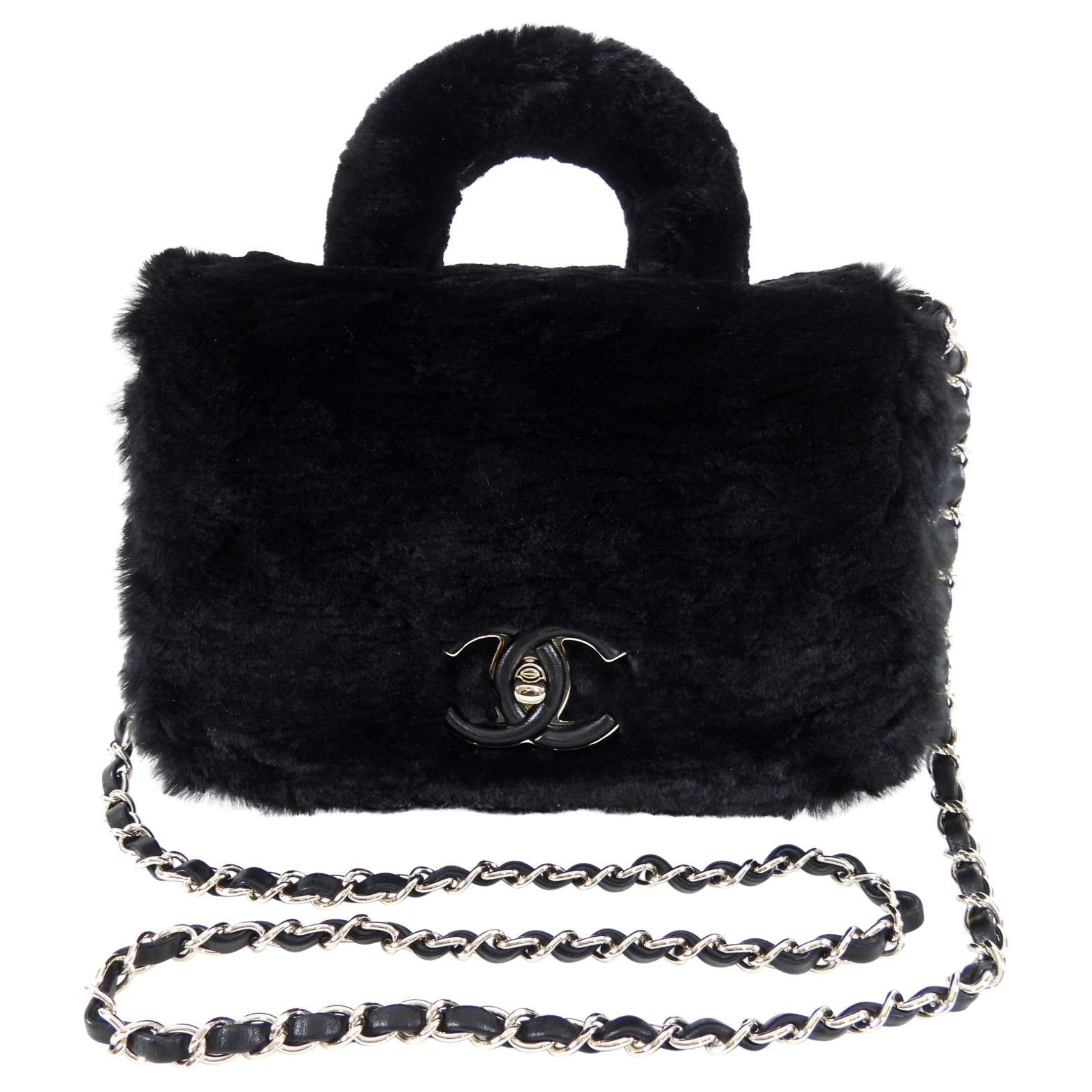 Chanel 17A Black Oryalg Top Handle Flap Bag with Chain Strap