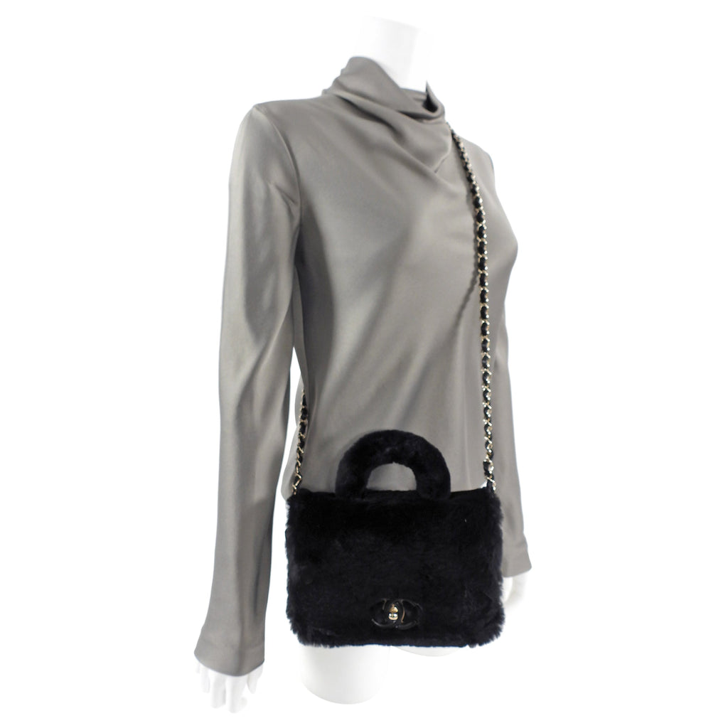 Chanel 17A Black Oryalg Top Handle Flap Bag with Chain Strap