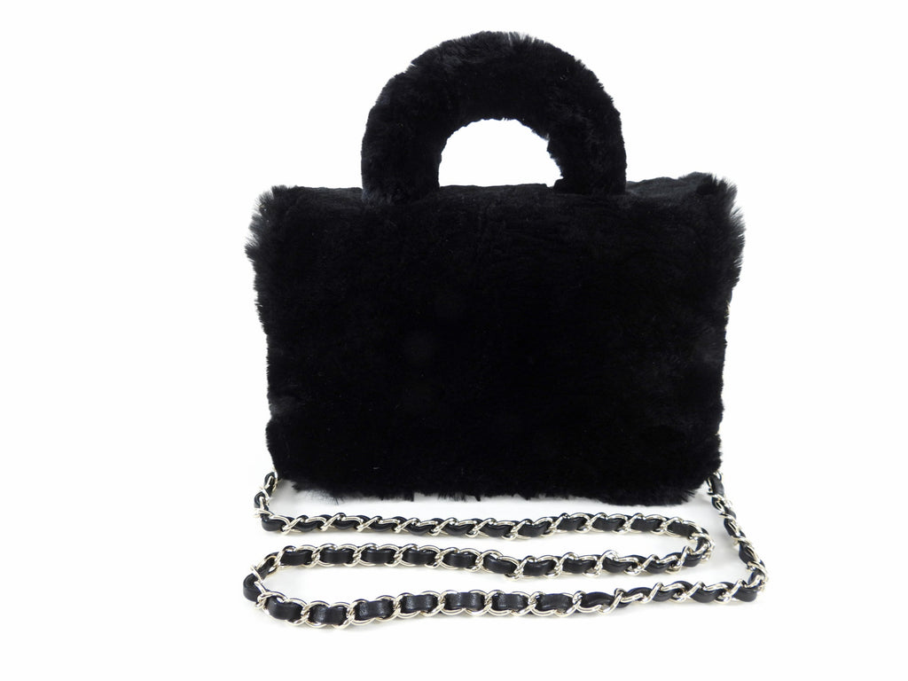 Chanel 17A Black Oryalg Top Handle Flap Bag with Chain Strap
