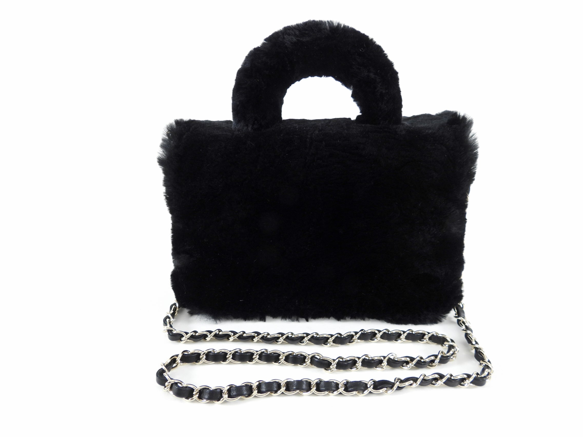Chanel 17A Black Oryalg Top Handle Flap Bag with Chain Strap