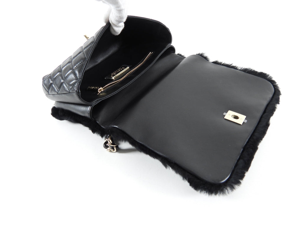 Chanel 17A Black Oryalg Top Handle Flap Bag with Chain Strap