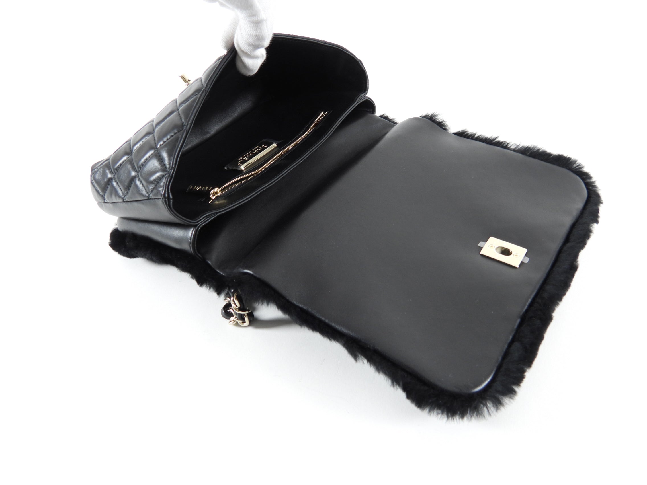 Chanel 17A Black Oryalg Top Handle Flap Bag with Chain Strap