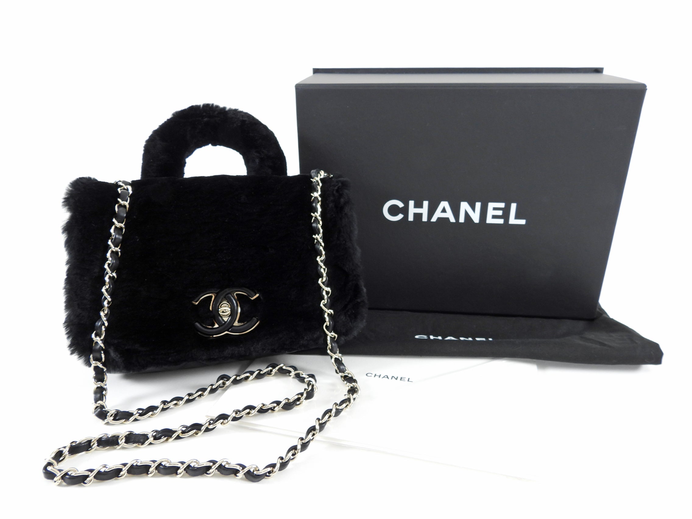 Chanel 17A Black Oryalg Top Handle Flap Bag with Chain Strap