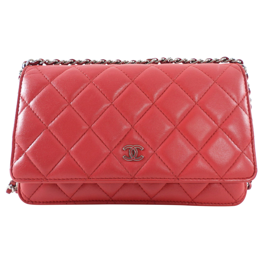 Chanel Timeless Classic Red Quilted Wallet on Chain with Enamel CC
