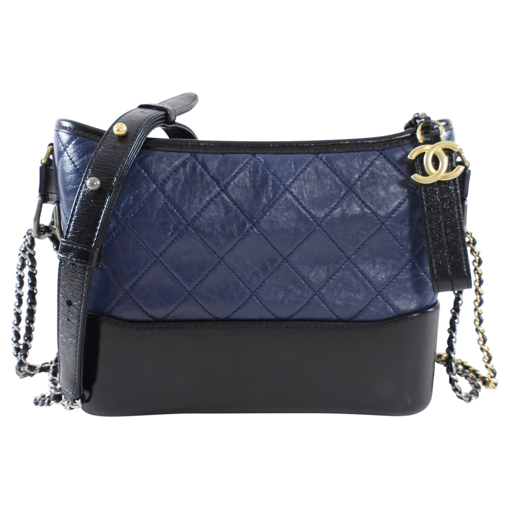 Chanel Gabrielle Navy and Black Medium Chain Strap Hobo Bag