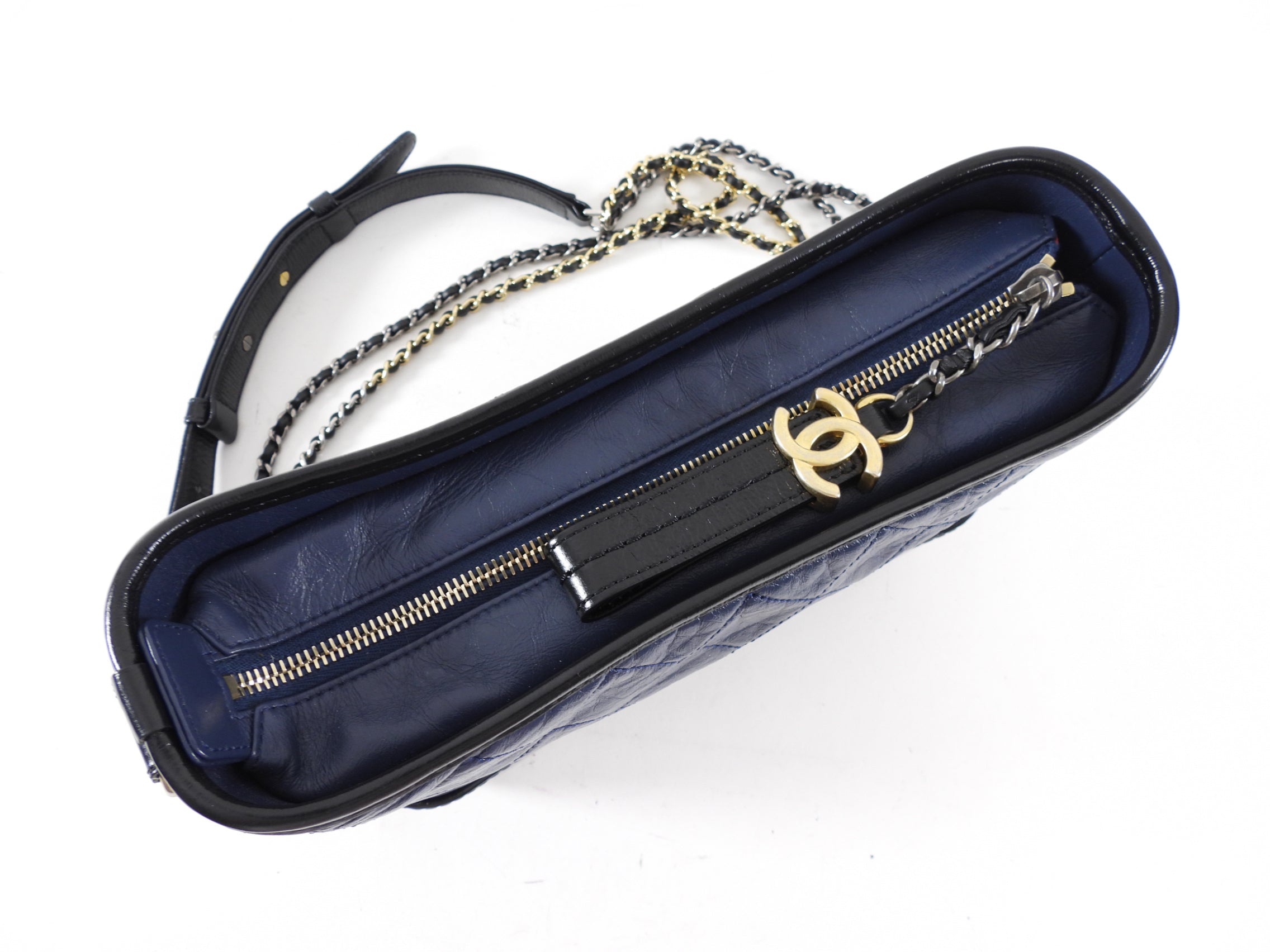 Chanel Gabrielle Navy and Black Medium Chain Strap Hobo Bag