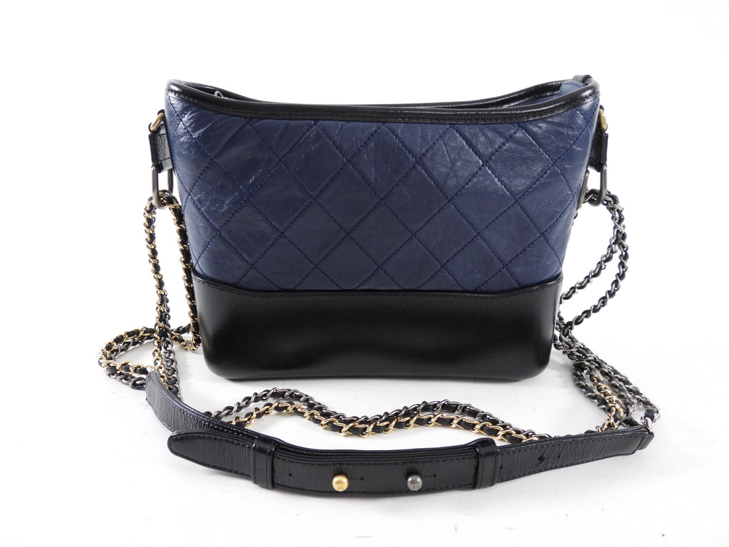 Chanel Gabrielle Navy and Black Medium Chain Strap Hobo Bag